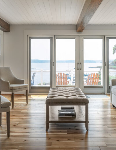 Severna Park waterfront renovation living room with bay views.